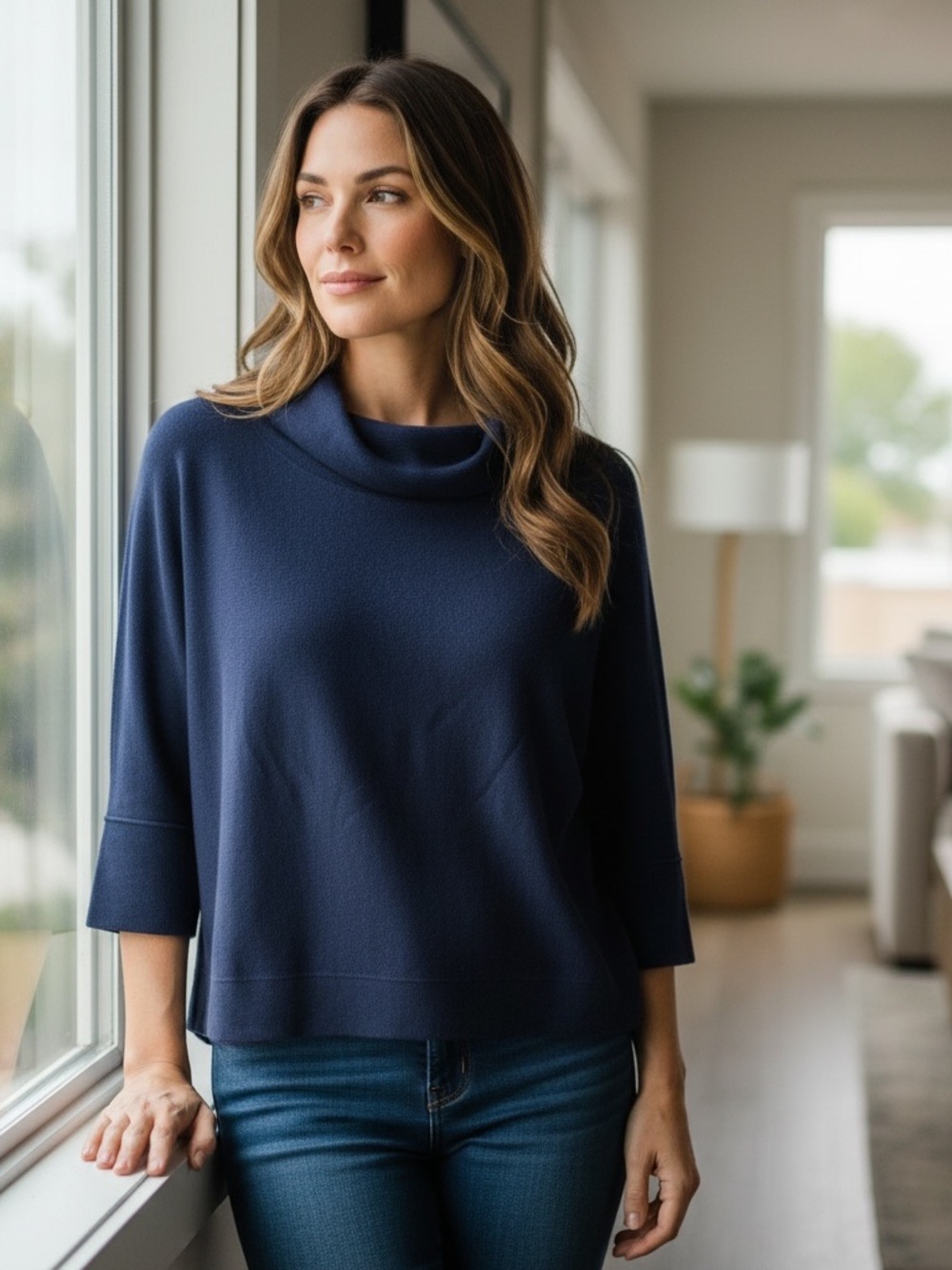 Elliott Lauren Navy Cowl Neck Sweater